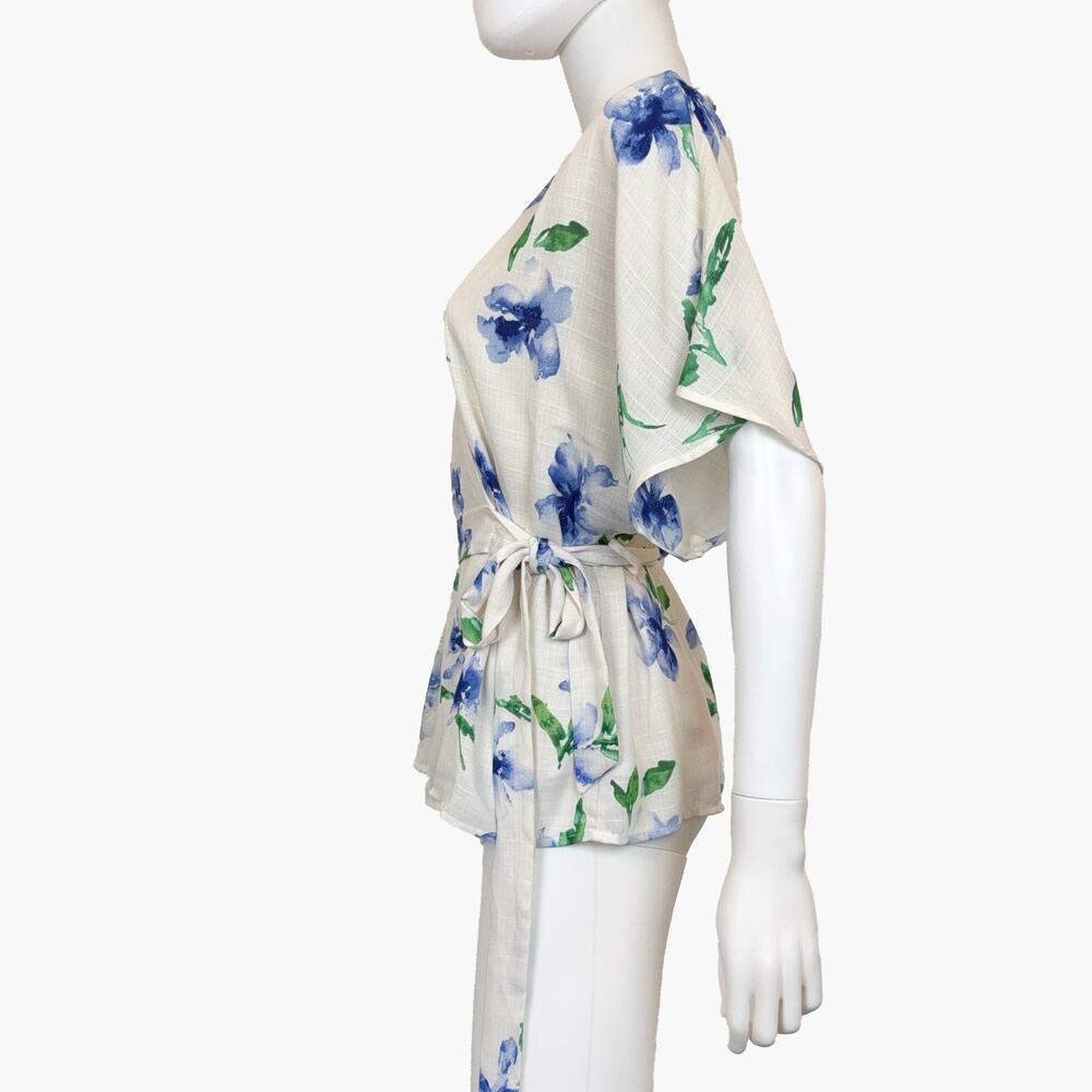 NWT COLLECTIVE CONCEPTS Semi-Sheer Floral Wrap Blouse (Ivory | Size S) - Picture 4 of 10